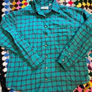 L.L. Bean Men's Teal and Navy Plaid Shirt Vintage